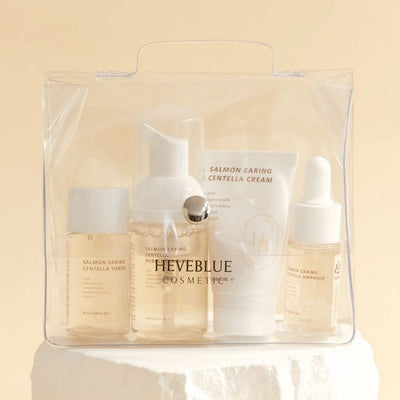 HEVEBLUE Salmon Caring Centella Special Travel Kit Bag (Skincare Set)