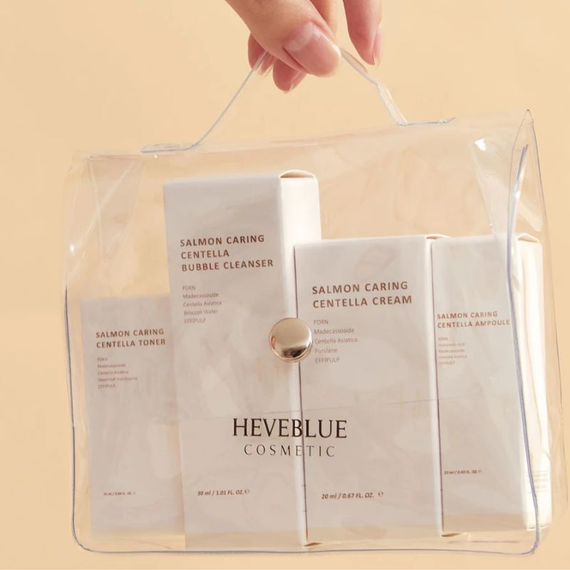 HEVEBLUE Salmon Caring Centella Special Travel Kit Bag (Skincare Set)